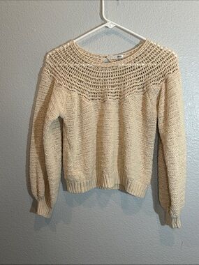 Amuse Society Cream Crochet Open Knit Sweater Boho M